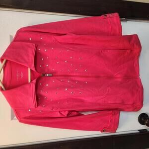 Karen Scott Women's Sporty Pink Zip-Up Jacket Studded Size Small